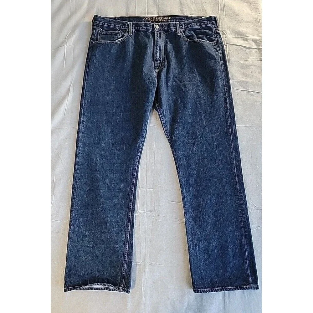 American Eagle Relaxed Straight Jeans Mens 44x34 Dark Wash‎ Blue Cotton Denim